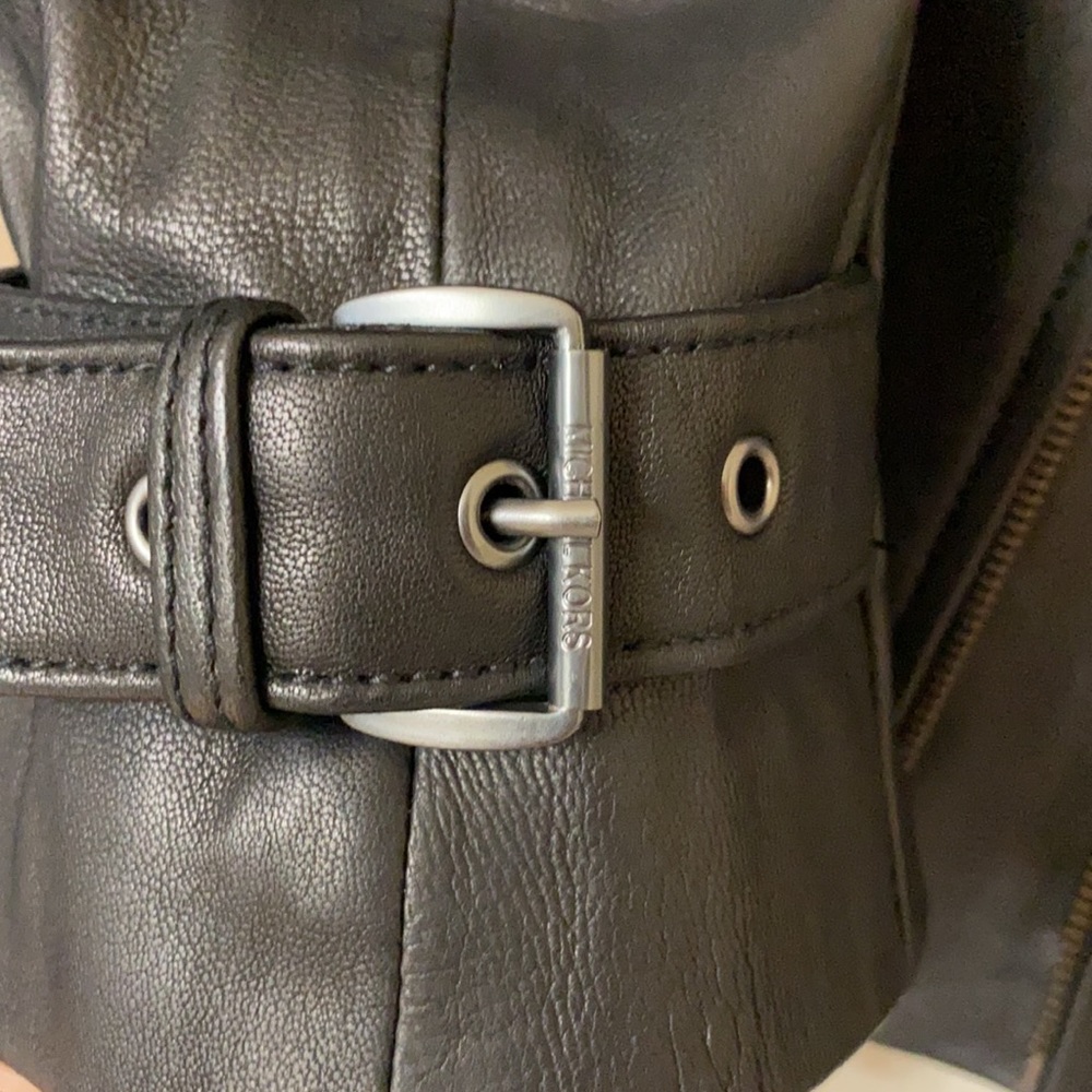 Michael Kors Black Leather Moto Jacket Medium - Picture 13 of 16